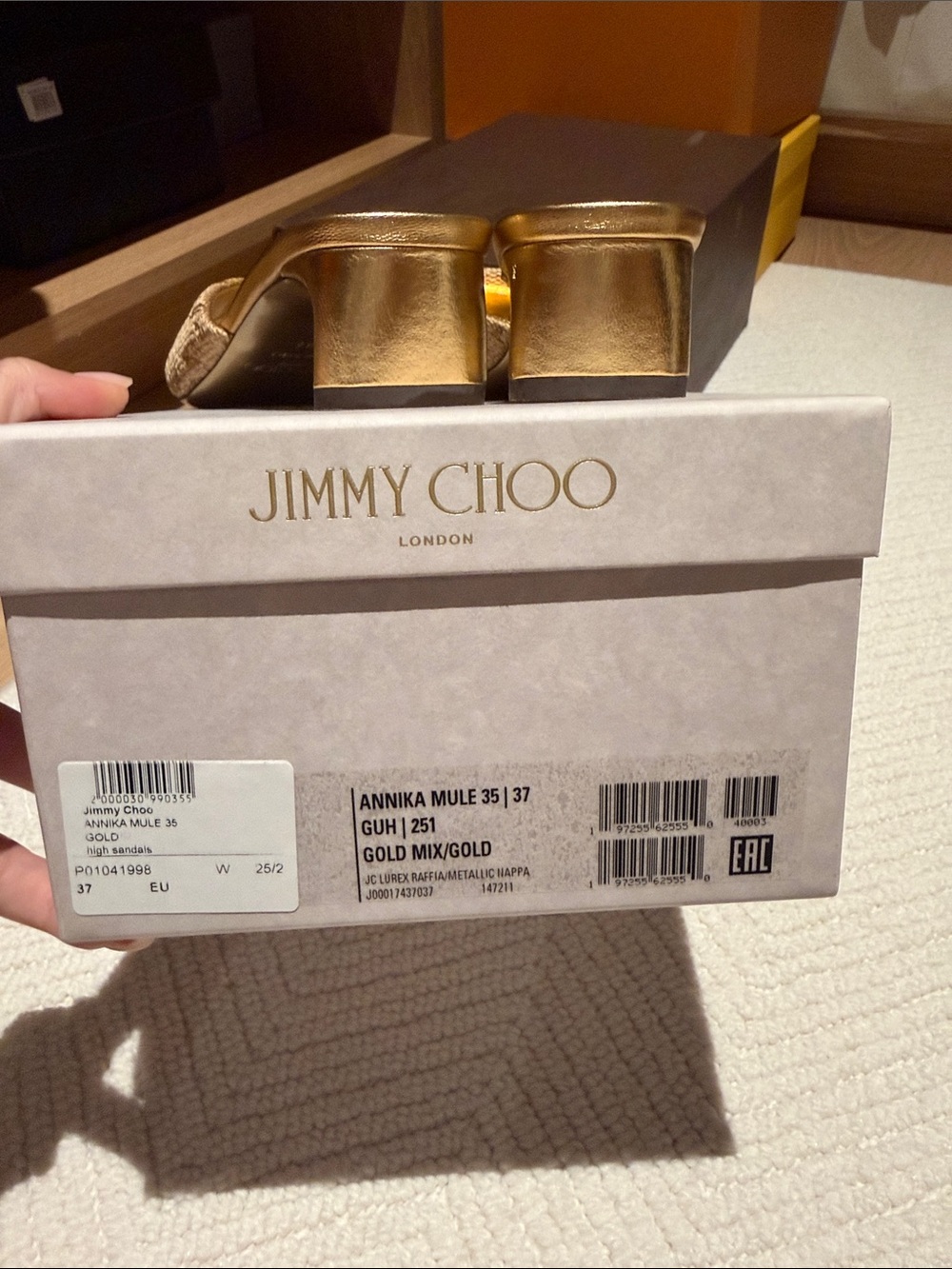 Jimmy Choo Gold & Brown Textured Bow Mule Sandals - Picture 4 of 6